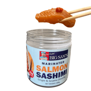 Marinated Fresh Salmon Sashimi (Ginger , Sesame & Chilli) 100g (5-7 pieces)